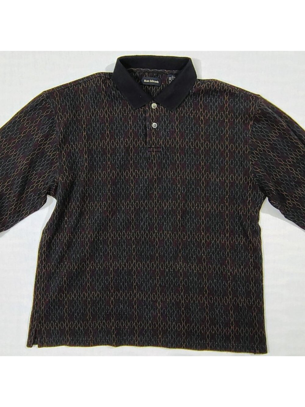 Marc Edwards Henley Polo Shirt Mens Size Large Collared Long Sleeve Black Multi